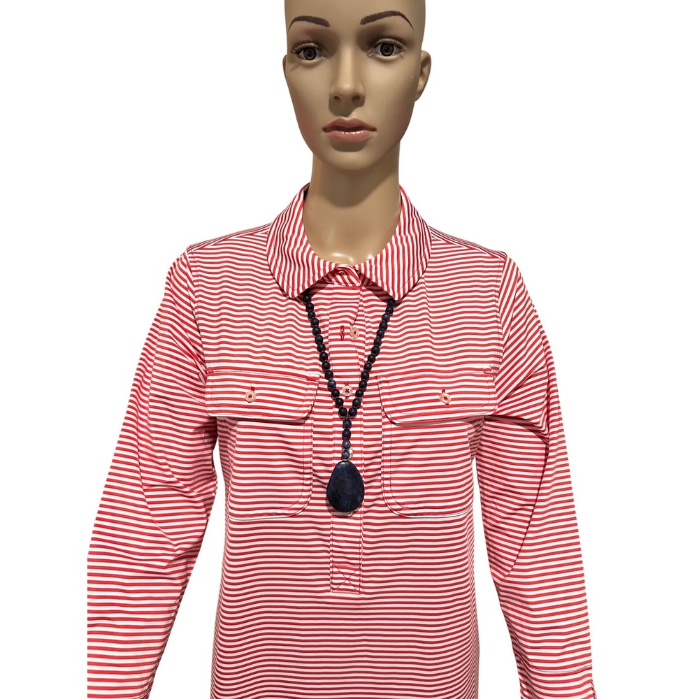 Vineyard Vines Performance Red White Striped Collared Shirt Dress Medium - Picture 2 of 8